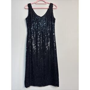 Jeanette St.‎ Martin Vintage Black Sequin Embellished Tank Dress Sz 8 #057